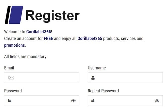 Create Account Gorillabet365